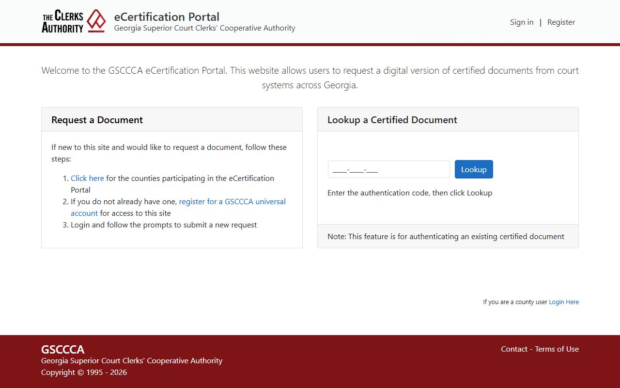 Pike County Clerk of Superior Court eCertification portal for certified records