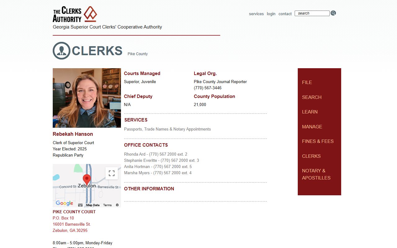 Pike County Clerk of Superior Court GSCCCA profile for court records