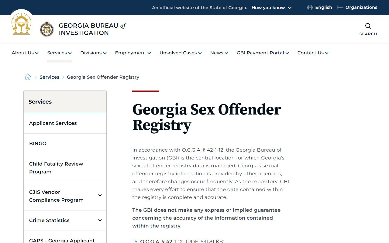 Pike County arrest records GBI sex offender registry service page
