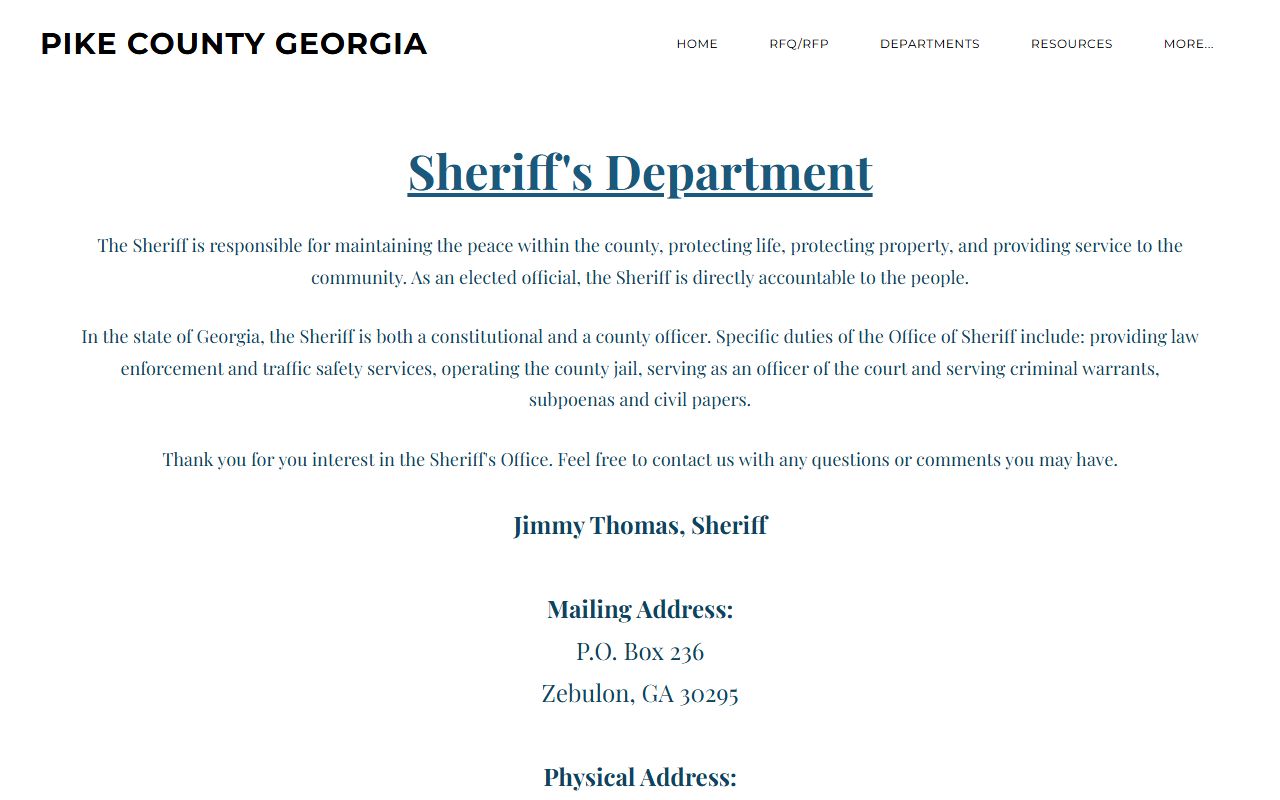 Pike County arrest records Sheriff's Department page