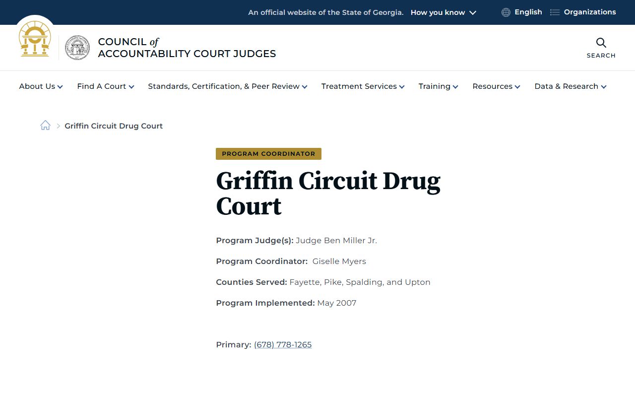 Pike County court dockets Griffin Circuit Drug Court contact page