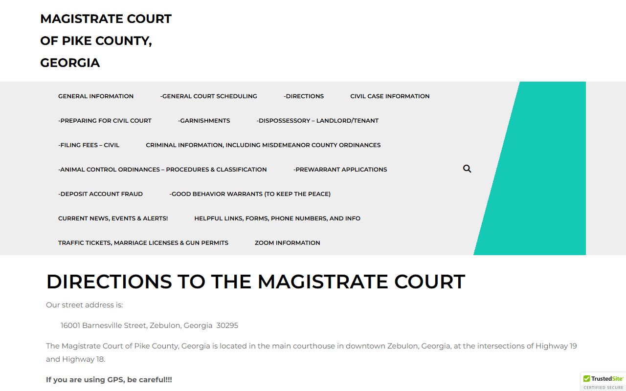 Pike County court dockets Magistrate Court directions page
