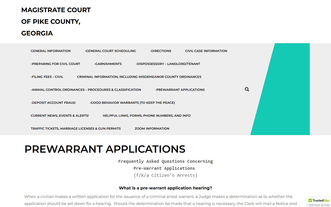 Pike County criminal court records pre-warrant application page