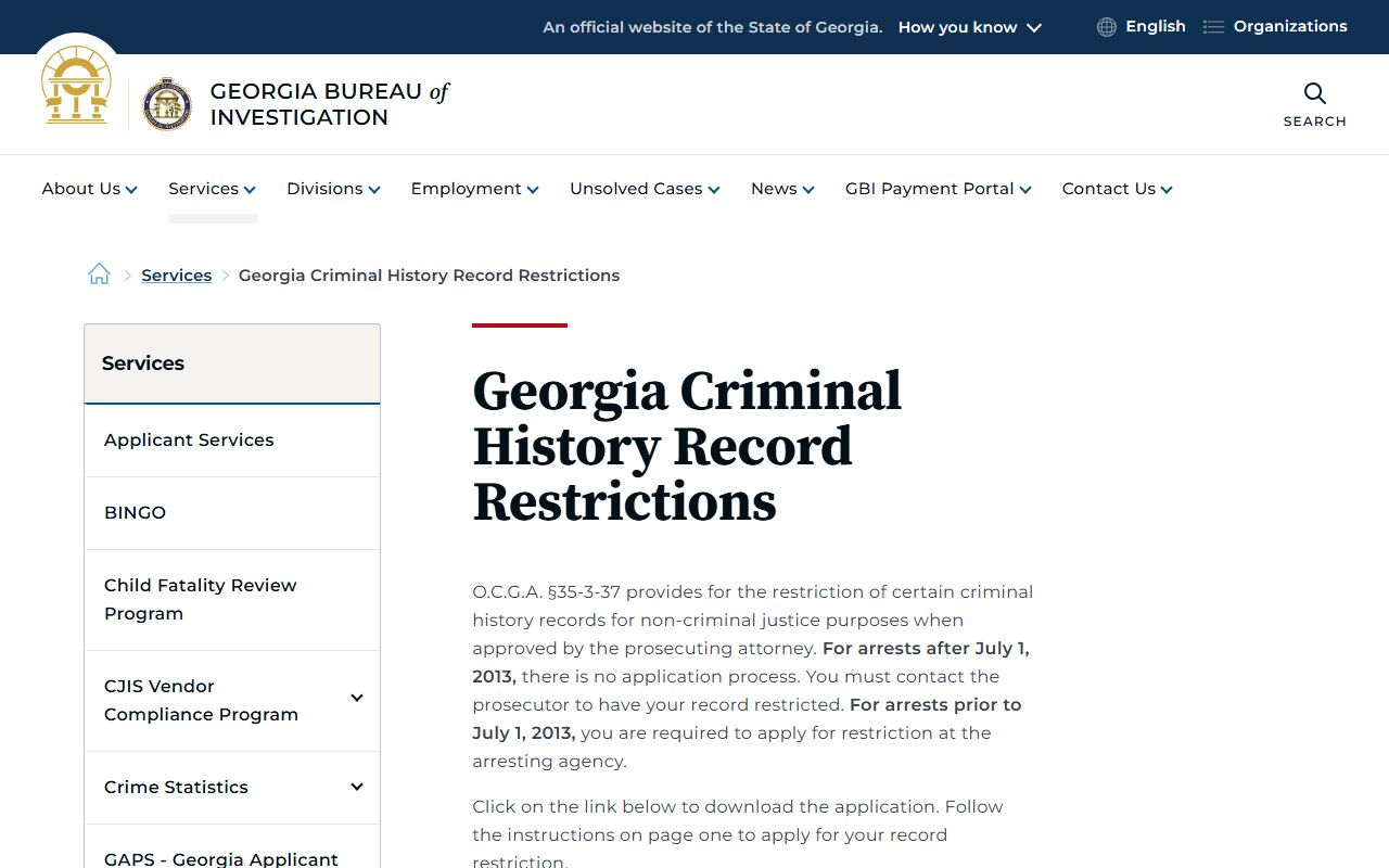 Pike County criminal court records GBI criminal history restriction page