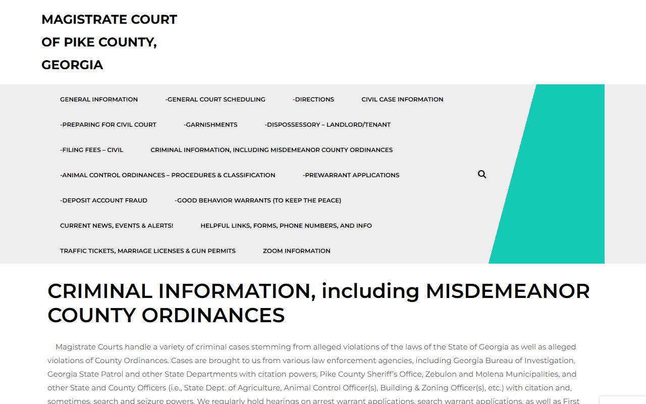Pike County criminal court records Magistrate Court criminal information page