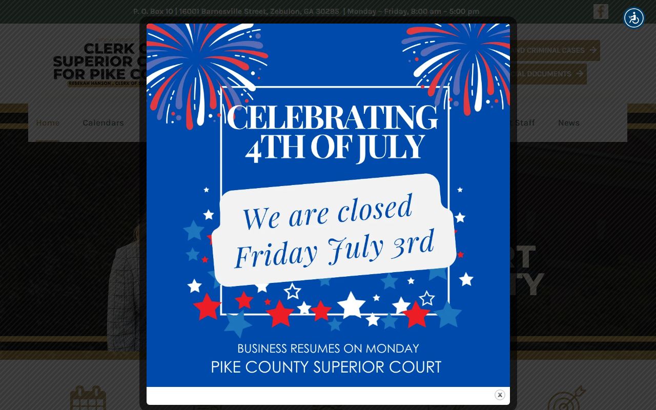 Pike County Clerk of Superior Court homepage for court records in Zebulon Georgia