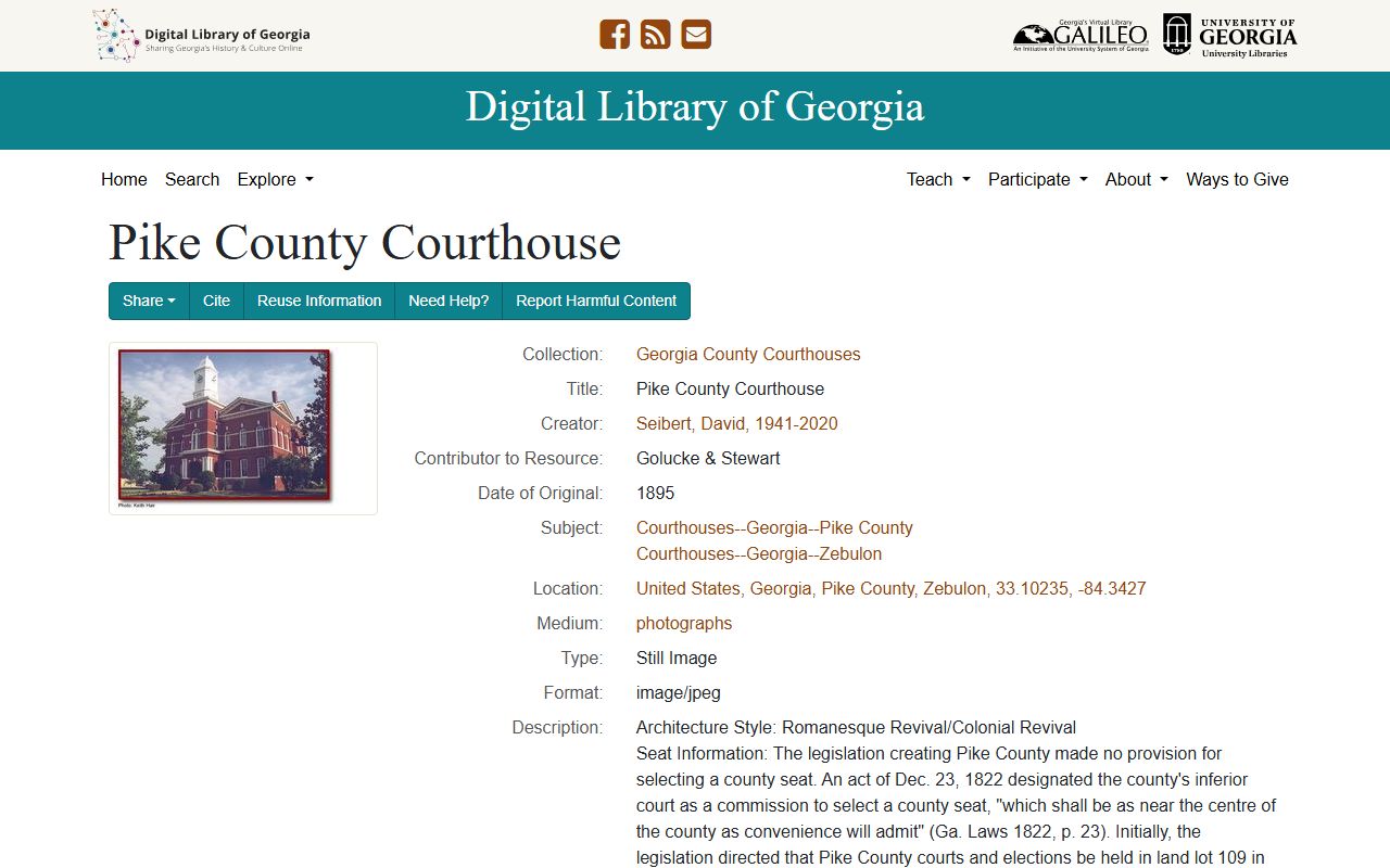 Digital Library of Georgia Pike County Courthouse history record