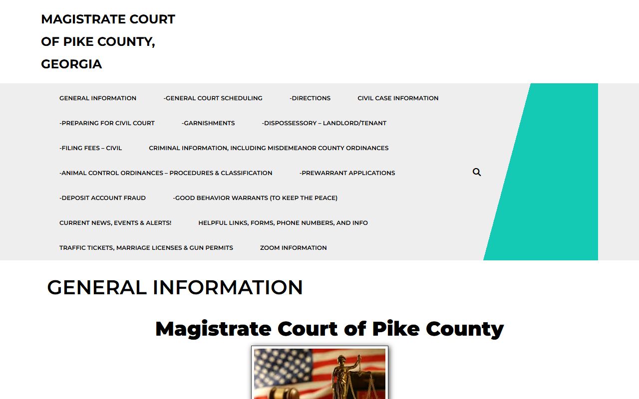 Pike County Magistrate Court homepage for warrant hearings and county court records