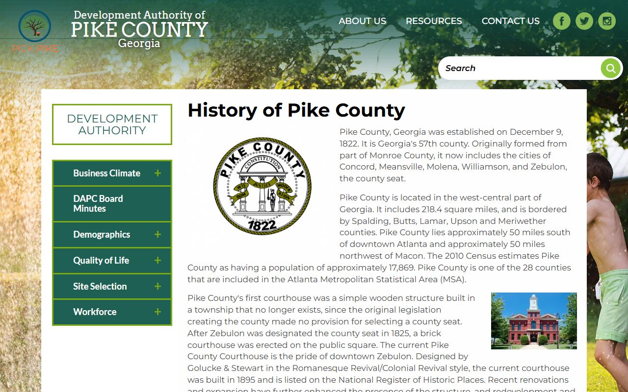 Official Pike County history page describing courthouse and county background