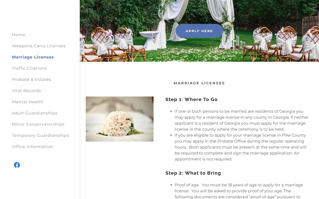 Pike County marriage records license instructions from Probate Court