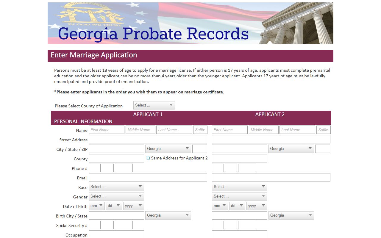Pike County marriage records Georgia Probate Records application form