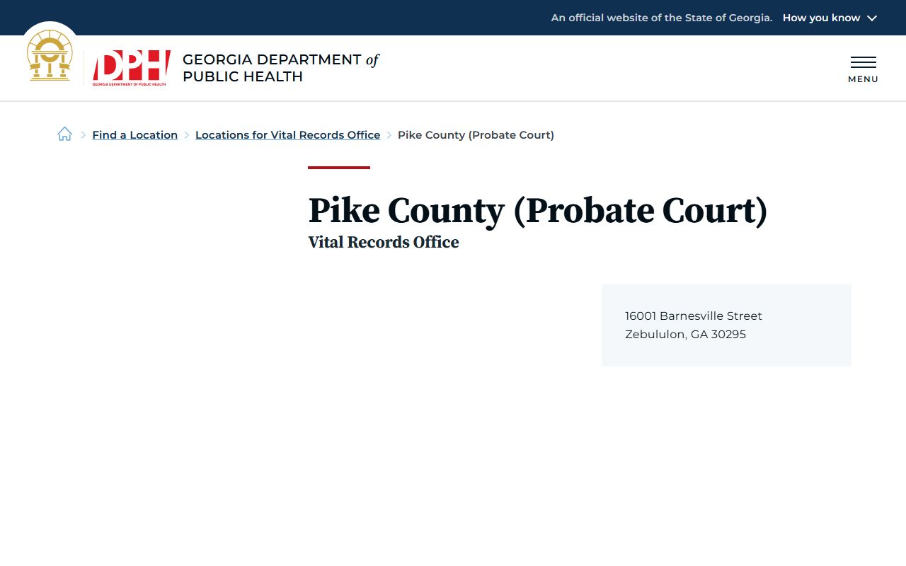 Pike County probate records vital records DPH office listing