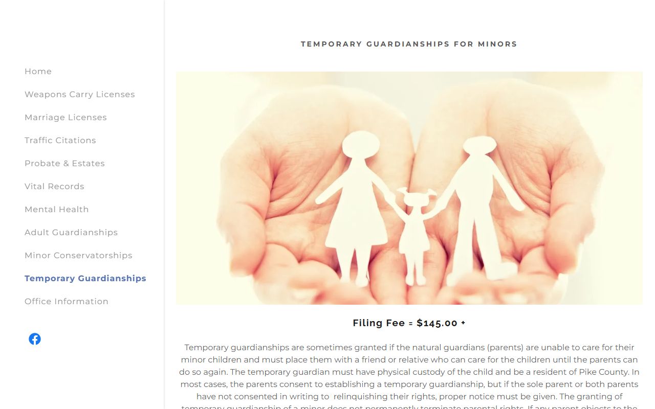 Pike County probate records temporary guardianship fee and requirements