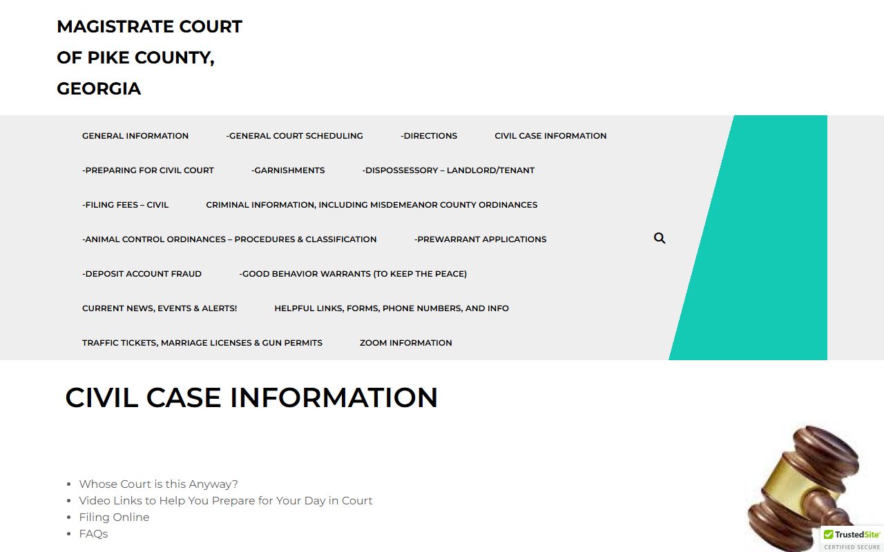 Pike County warrant records Magistrate Court civil and hearing information